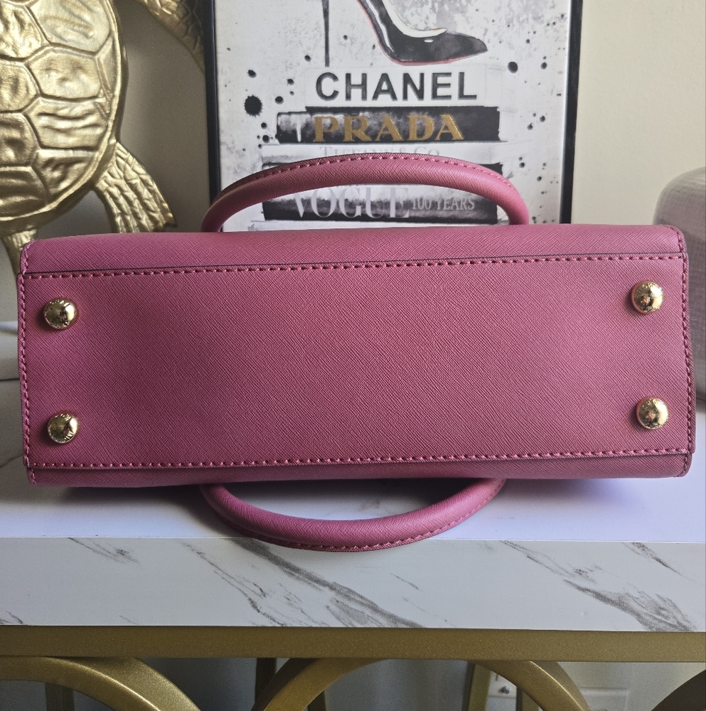 Michael Kors Leather Deep Red Mauve Hamilton Satchel Bag With The Strap EUC - Picture 14 of 15